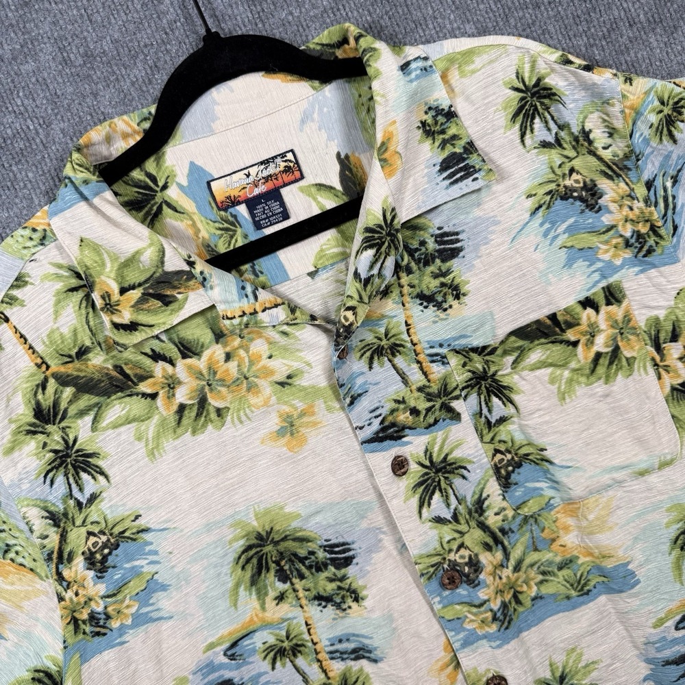 Hawaii Jack's Cafe Hawaiian Shirt Mens Large 100% Silk Tropical Island Camp